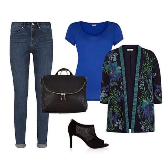 Monsoon Elliah Embroidered Open Kimono Navy Size L - Picture 2 of 12